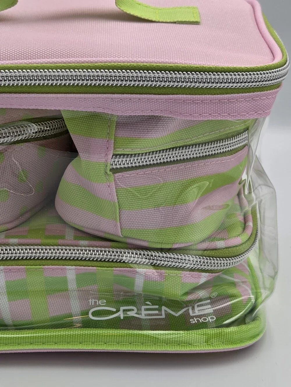 The Creme Shop Pink & Light Green Travel Cosmetic 3 Piece Set Nwt